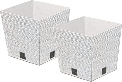 Prosperplast Plantenpot/bloempot - 2x - buiten - kunststof - wit - Eco wood look - D29 x H29 cm