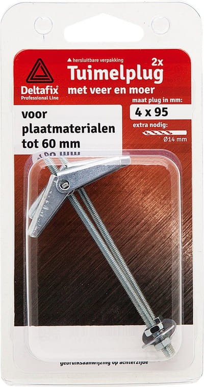 Deltafix tuimelplug met moer verzinkt 4 x 95 mm 2 st.