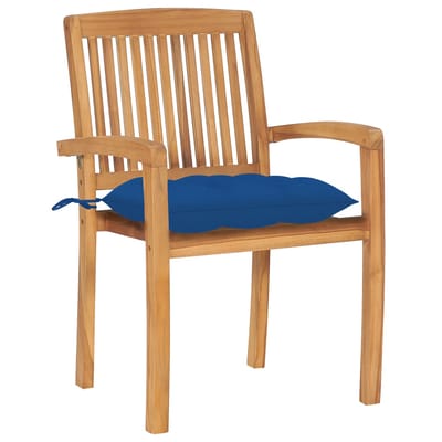 vidaXL - Tuinstoelen - 2 - st - met - blauwe - kussens - massief - teakhout