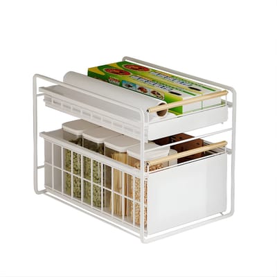 Keukenorganizer - Gootsteen Organizer 2-Laags - Uittrekbare Kast met Ventilatie - Voor Keuken & Badkamer - Wit