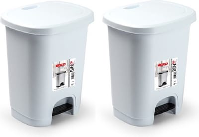 PlasticForte Pedaalemmer - 2x stuks - 8 liter - wit - kunststof - 25 x 21 x 30 cm - prullenbak