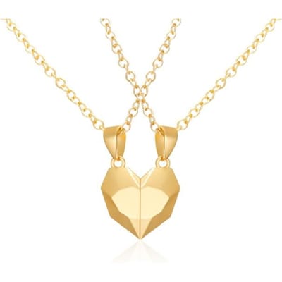 2 stuks / Set Magnetische Koppel Ketting Vriendschap Hart Hanger Afstand Gefacetteerde Bedel Ketting Vrouwen Valentijnsdag Cadeau beige