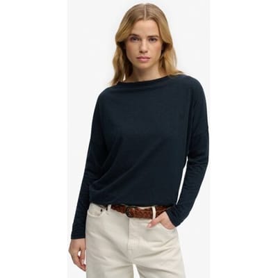 Superdry Studios Boothals Slub Longsleeve Blauw Grootte: 38