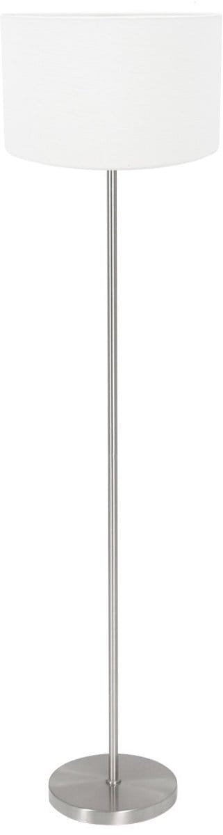 Vloerlamp Noor 4432ST – Geborsteld staal en grof wit linnen, 144 cm hoog – Trendy vloerlampen van Mexlite