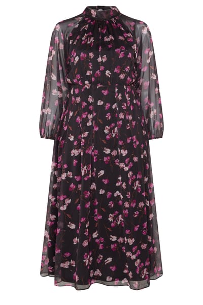 Yours London Zwarte Jurk Met Bloemenprint En Strik Op De Rug Size 38