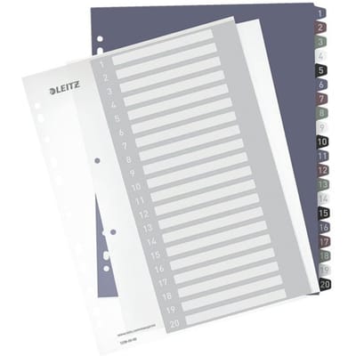 Leitz 1239 Style Register DIN A4 1-20 Polypropyleen Meerdere kleuren 20 tabbladen Extra breed, PC-beschrijfbaar 1239-00-00