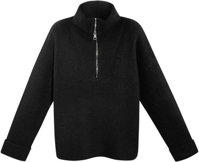 Moderne Gebreide Vrouwen Trui met Half-Rits - Zwart - Maat S/M