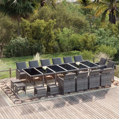 vidaXL - 19-delige - Tuinset - met - kussens - poly - rattan - grijs