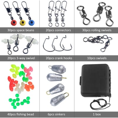 177 stuks visaccessoires kit zwengelhaken zinklood gewichten wartels drukknopen connectoren kralen vissen gray