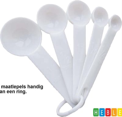 *** Keuken Maat Lepels - Set van 5 maatlepels - Voedings Supplementen - Juiste hoeveelheid Wegen - van Heble® ***