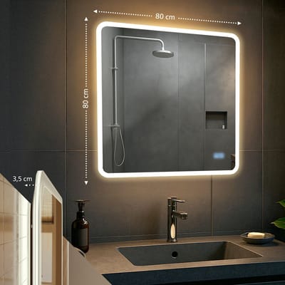 CLP Jericho Badkamerspiegel - met verlichting - met verwarming - vierkant - anti-condens wandspiegel - LED dimbaar - met Bluetooth - helder/glas