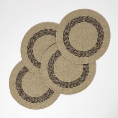 Homescapes placemat katoen 40 cm in een set van 4 - 4x placemats gevlochten, zwart-naturel