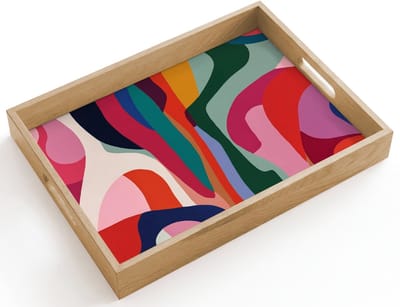 Dienblad hout 40x30 cm - Schootdienblad - Vormen - Bochten - Kleurrijk - Abstract - Borrelplank rechthoek - Plateau dienbladen