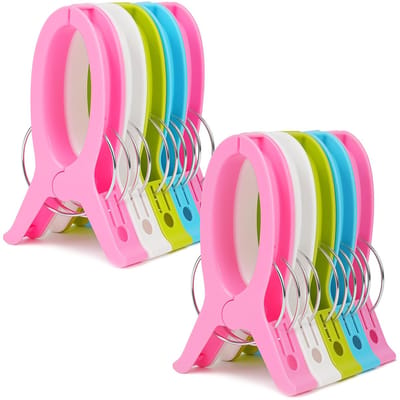 Thijox - 10 stuks kleurrijke strandhanddoekclips - Extra grote plastic wasclip - Winddichte kledingspelden voor strand, zwembad, wasserette - Sterk, a