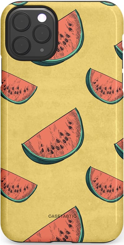 Casetastic Hoesje Geschikt voor Apple iPhone 11 Pro Max - Stijlvolle Beschermende Duo-layer Case - Retro Meloengeel