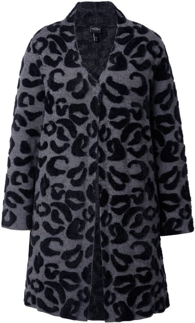 Ulla Popken - Dames - Lang vest luipaardpatroon opstaande kraag lange mouwen - Zwart - Maat 42+