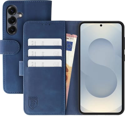 Rosso Element Geschikt voor Samsung Galaxy S25 Plus | Wallet Book Case | Portemonnee Hoesje | 3 Pasjes | Magneetsluiting | Stand Functie | Blauw