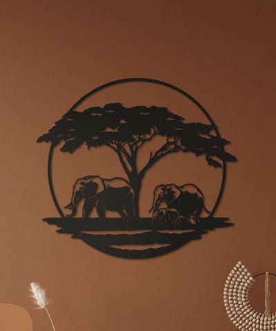 Wanddecoratie dieren | Olifant met boom - L (53x60cm)
