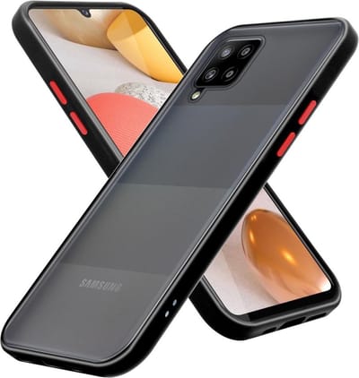 Cadorabo Hoesje geschikt voor Samsung Galaxy A42 5G / M42 5G in Mat Zwart - Rode Knopen - Hybride beschermhoes met TPU siliconen Case Cover binnenkant en matte plastic achterkant