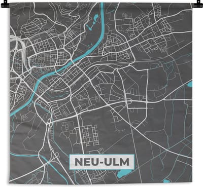 Wandkleed - Wanddoek - Stadskaart – Plattegrond – Duitsland – Blauw – Neu Ulm – Kaart - 180x180 cm - Wandtapijt