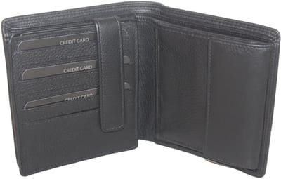 Oi zwarte leren zeer uitgebreide billfold voor heel veel creditcards / breed en hoog model portemonnee voor veel pasjes en contanten met verborgen vak / ruime herenbeurs met geheim vak en ruimte voor 18 pasjes / RFID SAFE / zwart leer / 227
