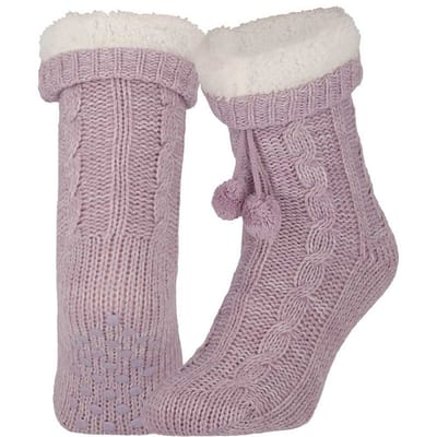 Apollo - Dames huissokken met antislip - Fashion Paars - Maat 36/41 - Huissokken dames - Fluffy sokken - Slofsokken - Huissokken anti slip - Warme sokken - Winter sokken