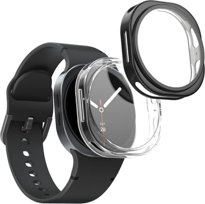 kwmobile 2x smartwatch hoes geschikt voor Samsung Galaxy Watch 8 (44mm) hoesje - Siliconen sporthorloge cover - Activity tracker case in transparant / zwart