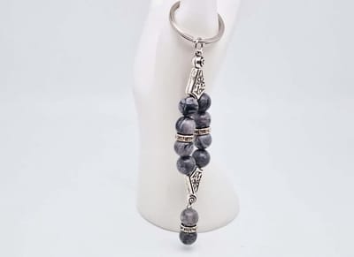 Handgemaakte Harmony Sleutelhanger van natuursteen "Map Jaspe" en metaal - diameter kralen 10mm - Aantal stenen10- Een mooi cadeau-idee en een bijzonder aandenken
