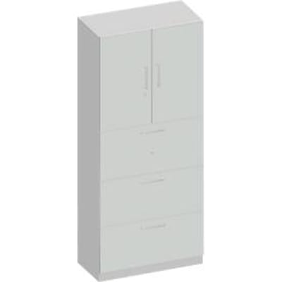 Schäfer Shop Genius TETRIS SOLID combi-kast, 2 legborden achter 2 deuren + 3 HM-laden, B 800 x D 413 x H 2239 mm, lichtgrijs/blank alu