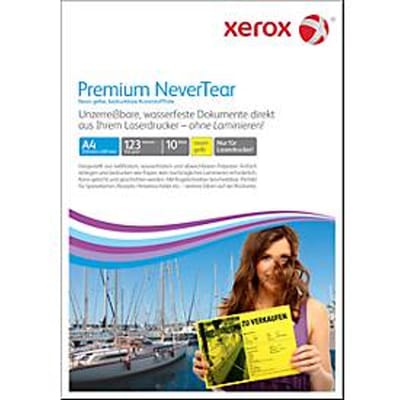 Synthetisch papier Xerox Premium NeverTear, DIN A4, 123 µm, neongeel, 1 pakje = 10 vellen