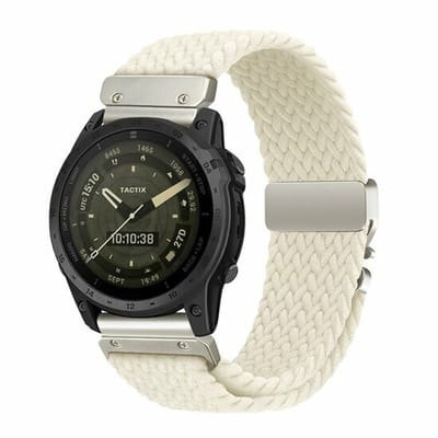 By Qubix - Geschikt voor Garmin bandje - 20mm Quickfit - Braided nylon band met parachute sluiting - Sterrenlicht - Geschikt voor Garmin Fenix 7s/6s/5s / Instinct 2s / Epix Pro Gen 2 (42mm)
