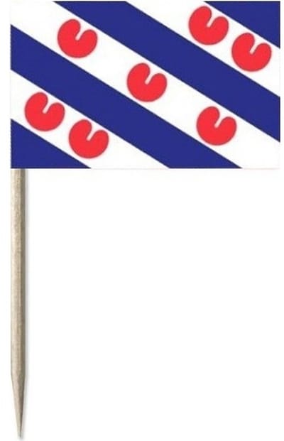 150x Cocktailprikkers Friesland/Fryslan 8 cm vlaggetje provincie decoratie - Houten spiesjes met papieren vlaggetje - Wegwerp prikkertjes