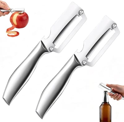 Set van 2 multifunctionele dunschillers – Roestvrijstalen aardappelschillers met flesopener voor groenten en fruit, ideaal voor pompoen en asperges