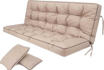 Luxe Tuinkussen voor Hollywood Schommel - Zit- en Rugkussen Set inclusief Zijsteunen, Beige, 100x49x56 cm