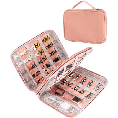 Étui de rangement pour bracelets de montre, étui pour bracelets de montre, peut contenir 35 bracelets de montre, sac organisateur portable, compatible avec les bracelets, broche de bracelet rose