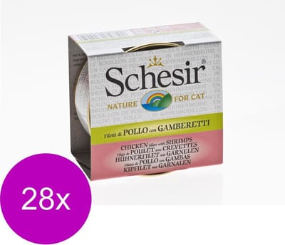 Schesir Kat Bouillon 70 g - Kattenvoer - 28 x Kip&Garnaal Blik