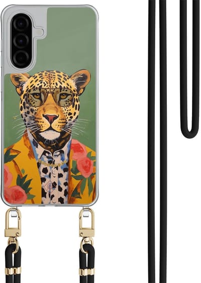 Casimoda® hoesje met zwart koord - Geschikt voor Samsung A26 - Luipaard Hipster - Afneembaar koord - TPU/polycarbonaat - Groen