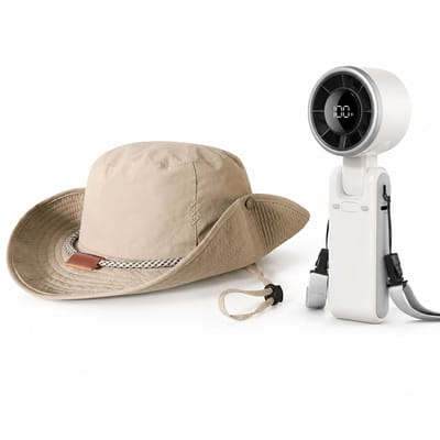 VHV - Zonnehoed Set - Vissershoed met Handventilator - Brede Rand en Oplaadbaar - Voor Camping, Vissen en Reizen