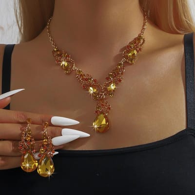 3-delige damessieradenset met strass kristallen ketting oorbellen, bruidsaccessoires