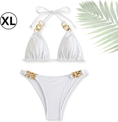 Livano Bikini Dames - Meisjes Bikini - Badpak - Push Up - Vrouwen Badkleding - Zwemmen - Sexy Set - Top & Broekje - Wit - Maat XL