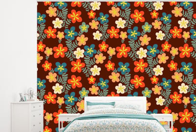 Behang - Fotobehang Retro - Patronen - Bloemen - Jaren 70 - Breedte 300 cm x hoogte 240 cm