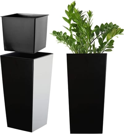 KADAX Bloempot, bloembak van kunststof, plantenbak voor bloemen, binnen en buiten, tuin, balkon, terras, huis, weerbestendig, imitatie rotan (36 cm hoog, matzwart)