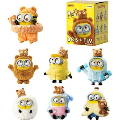 52TOYS Bob-Tim Minions beste vrienden samen-serie zachte pluchen sleutelhanger verrassingsdoos-speelgoed willekeurige levering van één artikel