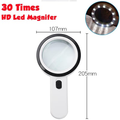 30X Handheld Loep 12 LED Verlichte Loep met Licht voor Senioren Lezen Inspectie Munten Sieraden Horloge Reparatie