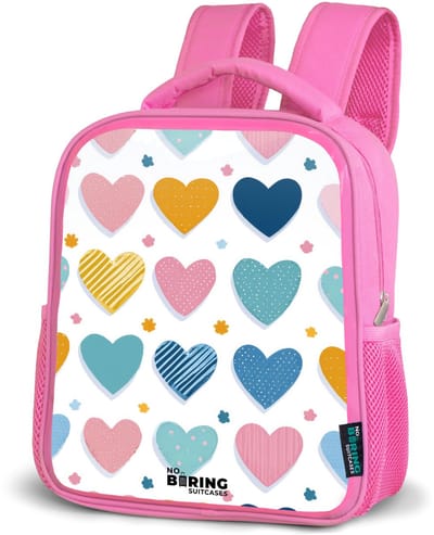 NoBoringSuitcases.com® - Rugzak roze - Schooltas meisjes - Hartenpatroon - Kinder rugtas meisje - Boekentas kind - Kinderrugzak voor school - Schoolrugzak