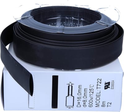 8m krimpkous zwart I 2:1 I van 16mm tot 8mm I Waterdicht tot IP67 I Industriële kwaliteit
