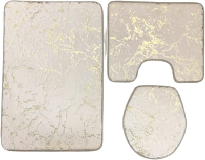 Luxe badmat- Badmatten set - Wc mat - Toiletbril hoes - Toiletmat - Badkamer mat - Karamel met goud - Antislip - Zacht - Kwaliteitsmat - 90 x 60