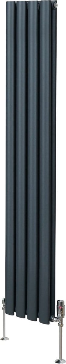 Ovale kolomradiator - antraciet - 1600x240 mm - chroom trv ventielen