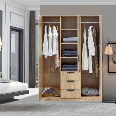 Multifunctionele Kledingkast Eiselfing 176x120x52 cm - 176x120x52 cm - Eiken - 176x120x52 cm 6 Opbergvakken 3 - Medahomestore
