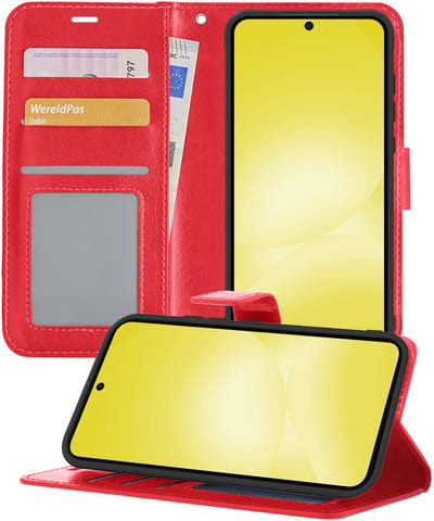 Hoesje - Met Pasjeshouder - Geschikt voor Samsung Galaxy A56 - Luxe Bookcase Portemonee - Flip Case - Kunstleer Book Case - Flipcase - Book Cover - Walletcase - Portemonneehoes - Telefoonhoesjes - Rood